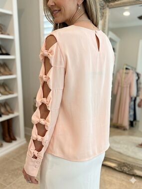 Catherine Malandrino NWT 100% Silk Bow Cutout Sleeve Blouse Pink Sz M MSRP $298